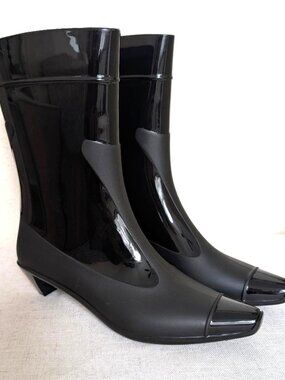 Jeffrey Campbell Drench Kitten-Heel Rain Booties Women's 7 Black Waterproof